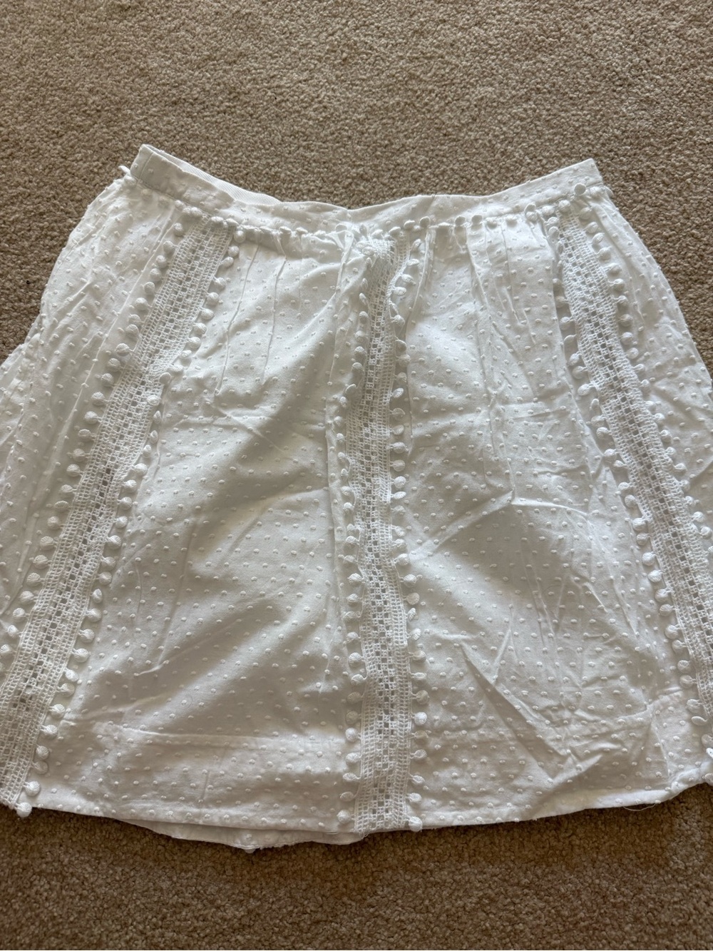 J. Crew White Eyelet Mini Skirt with Pom-Pom Trim